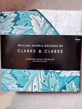 Image of William Morris & Co Bedding Set Super King Acanthus Teal Duvet Cover Cotton New