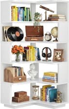 Image of  5-Tier Corner Bookshelf, L-Shaped Bookcase, Space-Saving Freestanding 