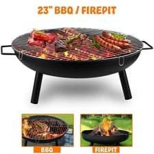 Image of 23" Large Round Steel Fire Pit Garden Patio Camping Heater Burner Bowl BBQ Gril