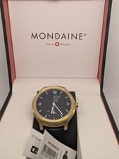 Image of Mondaine Helvetica No.1 Bold Smart Watch MH1.B2S20.LB Gold Black Leather...