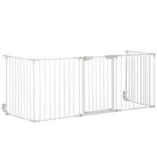 Image of PawHut Pet Safety Gate 5 Panels Playpen Metal Fence w/ Walk Through Door - White
