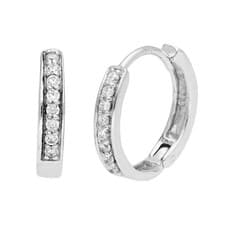 Image of Sterling Silver Clear CZ Pave 15mm Huggie Hoop Earrings