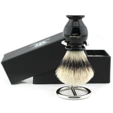 Image of Synthetic Hair Men Shaving Brush and Brush Holder Steel Stand Beard Set