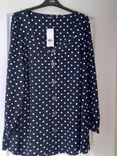 Image of NEW - Ladies Blue White Spots Polka Dot Longer Length Top Size 18 Evans NWT £35