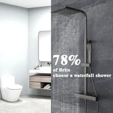 Image of Bathroom Mixer Shower Thermostatic Dual Head Square Rainfall Handset Matte Black