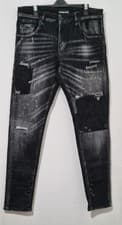 Image of 883 POLICE Deniro Men's Black Stretchy Distressed Slim Fit Denim Jeans - Size 32