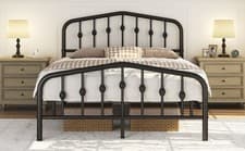 Image of Metal Platform Bed Frame with Crown-inspired Design Headboard for Home Furniture