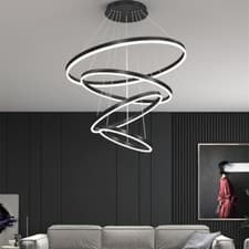 Image of Orbit Led Black Rings Pendant Lamp Round Circle Ceiling Light Chandelier