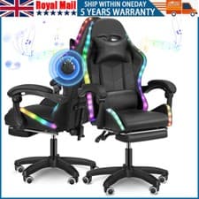 Image of LED RGB Reclining Gaming Chair with Footrest & Bluetooth Music Speakers Black