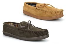 Image of Mens Moccasin Slippers Size 6 Boys Slippers Real Suede Slippers Rubber Sole