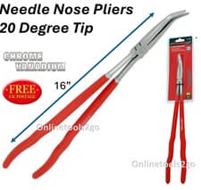 Image of 16'' Extra Long Handle 20 Degree Needle Nose Pliers Long Reach Bent Sure Grip