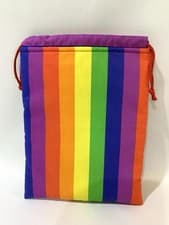 Image of Handmade Drawstring Toiletry/Wash/Cosmetic Bag Waterproof Lining Rainbow Stripes