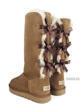 Image of UGG Bailey Bow Tall II Triple Chestnut Suede Fur Boots Womens Size 7 *NIB*
