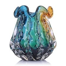 Image of 9.9" Tall Large Clear Glass Vase Wide Mouth, Pretty Hand Blown Glass Vase for...