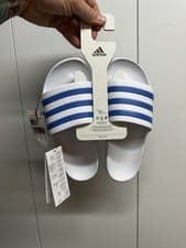 Image of Adidas Adilette Aqua Women's Slides Sandals White/Blue HP6295 - Size UK 6