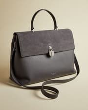 Image of New with Tags Ted Baker MADYY Large Grey Leather Padlock Bag Handbag RRP £229
