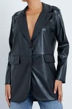 Image of I Saw it First - Woman's Oversized Faux Leather Blazer, Black - UK Size 10