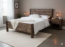 Image of King Size Handmade Bed Ready Made Chunky Wooden Bed Frame