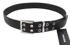 Image of DIESEL B-Rock Men Belt 90 cm Black Leather Eyelet Detail Metal Buckled RRP80 *