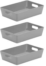 Image of 3 x Grey Wham Plastic Rectangle Studio Handy Storage Basket 25.5cm x 17cm x 6cm