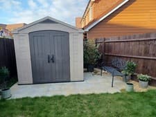 Image of Keter Factor Beige Garden Shed 8 x 6 ft Apex Outdoor Storage Wood Effect Resin