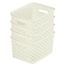 Image of Curver My Style Storage Baskets, Stackable & Durable, 4 Litres Each, Cream (S...