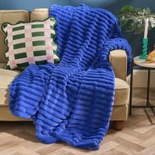 Image of OHS Faux Fur Ribbed Fleece Throw Over Bed Blanket Warm Supersoft