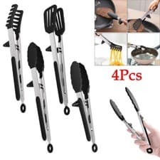Image of Food Tongs Set 4 Pieces Stainless Steel & Silicone Tongs Cooking Tong  Kitchen