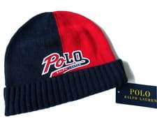 Image of Polo Ralph Lauren boys beanie hat age 1 - 2 red navy blue wool blend NEW winter