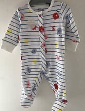 Image of Joules ~ 0-3 Months   ~ 10- 14 Lbs ~ Cream Striped With Floral Themed Sleepsuit