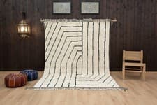 Image of Handmade Beni Ourain Moroccan Rug– Cream Wool Area Rug with Black Geometric 7x10