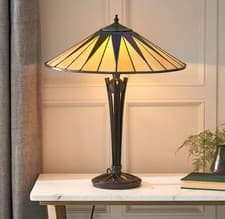 Image of Tiffany Table Lamp Stained Glass Dark Star Large