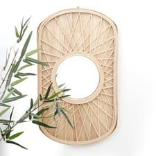 Image of Bamboo Wooden Mirror Rattan Wicker Weave Large Boho Oval Retro Wall Mirror Decor
