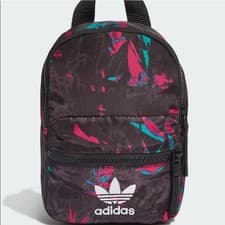 Image of Adidas Black Mini Backpack Bag with Pink and Teal Pattern