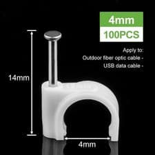 Image of Round  White Cable clip Wire Clips 4mm - 12mm- Packs of 100 tac