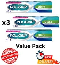 Image of 3 x Poligrip Ultra Denture Fixative Cream 40g Polygrip zinc free - Mint Flavour