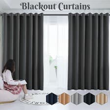 Image of Thermal Thick Blackout Curtains Ready Made Eyelet Ring Top Curtain Pair Tiebacks