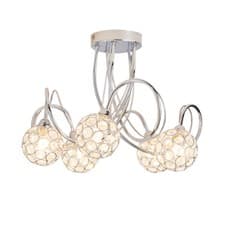 Image of Litecraft Ceiling Light Flush Mount 5 Arm With Gem Ball Shade - Polished Chrome