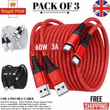 Image of 1,2,3 Pack Heavy Duty USB Type C Charging Cable Braided FastPhone LongLead 2m 1m