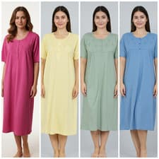 Image of Nightdress Nightie Womens Cotton Blend Ladies Short Sleeve Button Floral Pattern