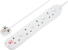 Image of Masterplug Four Socket Extension Lead, Surge Protection, Individual Switches, Po