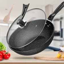 Image of 30CM Frying Pan Skillet Saute Non-Stick  Pan Tempered Glass Lid Granite Coating