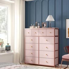 Image of Pink 12 Drawer Tall Chest of Drawers Storage Unit for Bedroom Nursery