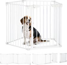 Image of PawHut Pet Safety Gate 5 Panels Playpen Metal Fence w/ Walk Through Door - White