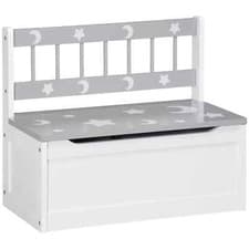 Image of 2 In 1 Wooden Kids Storage Bench, Toy Box with Safety Rod - Grey