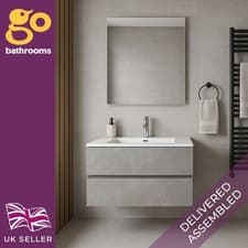 Image of Wall Hung Bathroom Vanity Unit 900mm Grey Concrete Effect Soft Close 2 Drawer
