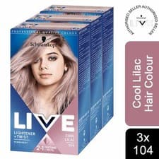 Image of 3x Schwarzkopf Live 2in1 Lightener+Twist Permanent Colour HairDye,104 Cool Lilac