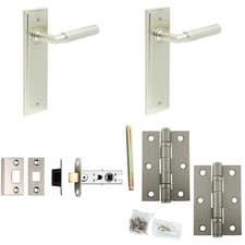 Image of Door Handle & Latch Set Satin Nickel Knurled Premium Rounded Lever Latch