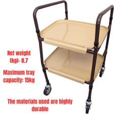 Image of Height Adjustable Strolley Trolley with 2 Shelves & Castor Wheels Steel Frame
