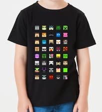 Image of Block Game Faces T-Shirt Streamer Gamer Kids Creeper Tshirt Minecraft Top